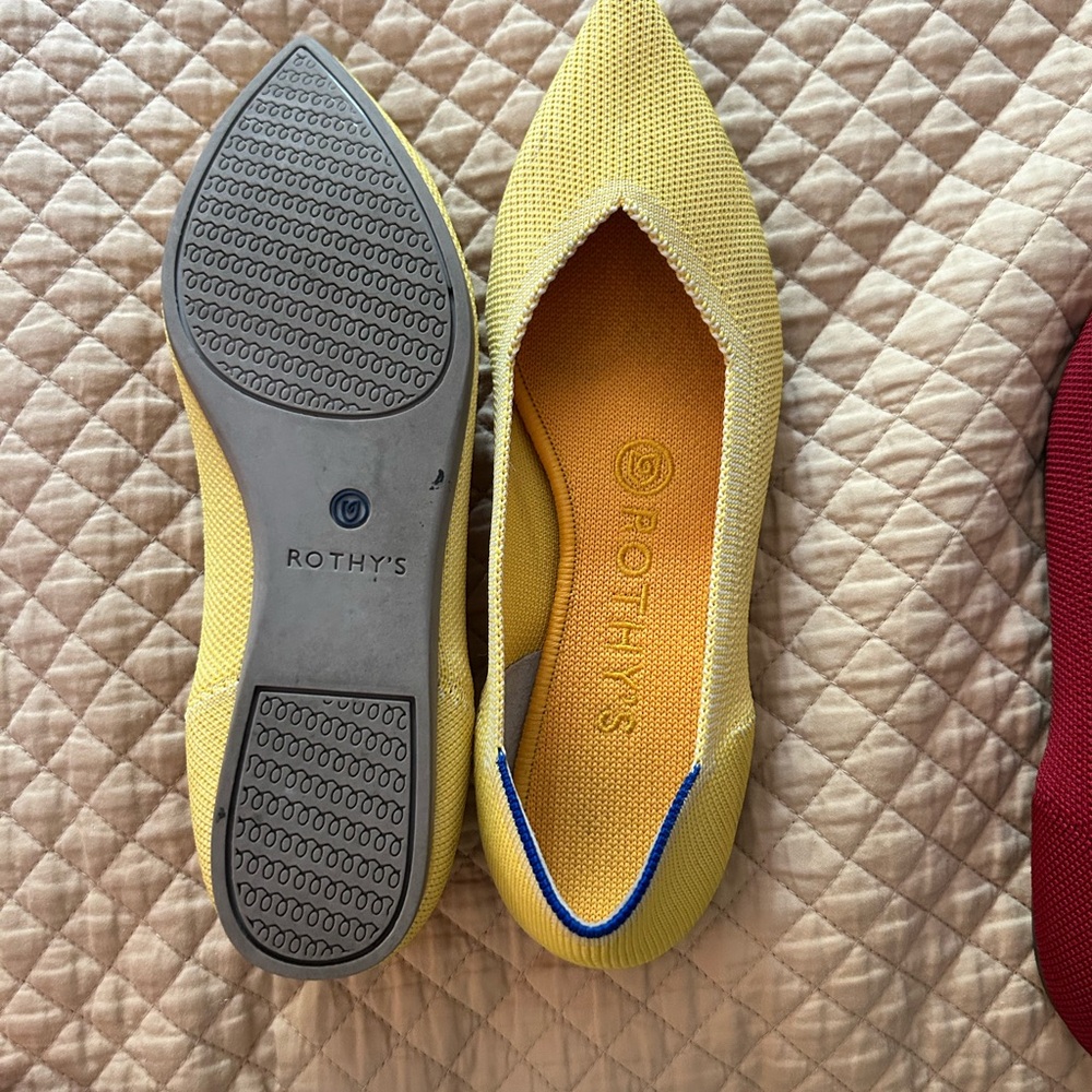 Rothy's Sunny Yellow Flats with Blue Accent. Good condition